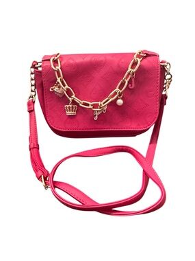 Juicy Couture Pink Crossbody Shoulder Bag with Gold Heart Pearl Crown Charms